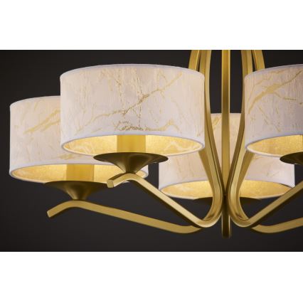 Jupiter 2110 - Lustre com haste KASZMIR 5xE27/15W/230V branco/dourado/acabamento em mármore