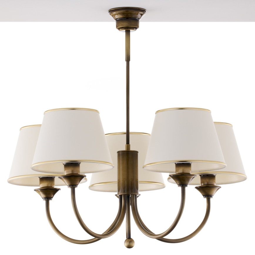 Jupiter 2133 - Lustre em haste CLASSIC 5xE27/15W/230V bronze/patina/creme