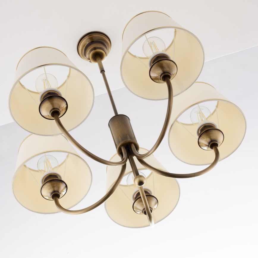 Jupiter 2133 - Lustre em haste CLASSIC 5xE27/15W/230V bronze/patina/creme