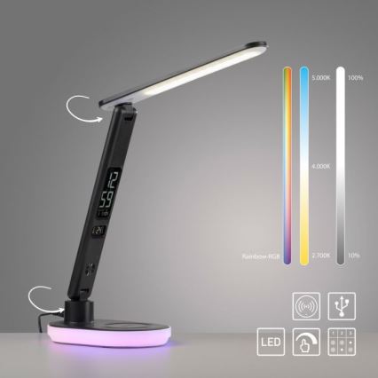 JUST LIGHT. 11018-18 - LED RGBW Lâmpada de mesa táctil regulável com carregamento sem fios integrado TINA LED/4W/230V preta
