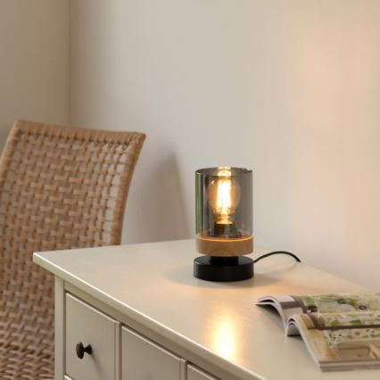 JUST LIGHT. 11310-18 - Candeeiro de mesa PASQUAL 1xE27/40W/230V preto/árvore da borracha