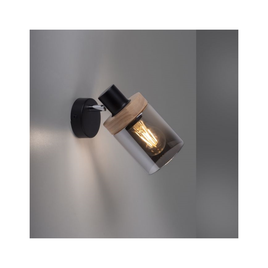 JUST LIGHT. 11311-18 - Foco de parede PASQUAL 1xE27/40W/230V preto/árvore da borracha