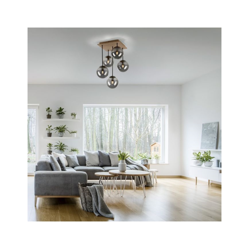 JUST LIGHT. 11395-79 - Candeeiro suspenso WIDOW 5xE14/25W/230V carvalho