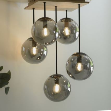 JUST LIGHT. 11395-79 - Candeeiro suspenso WIDOW 5xE14/25W/230V carvalho