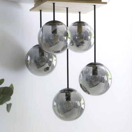 JUST LIGHT. 11395-79 - Candeeiro suspenso WIDOW 5xE14/25W/230V carvalho