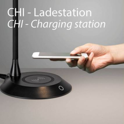 JUST LIGHT. 14414-18 - Candeeiro de mesa LED dimerizável, flexível, com controlo táctil e carregamento sem fios PUCKI LED/4,5W/230V preto