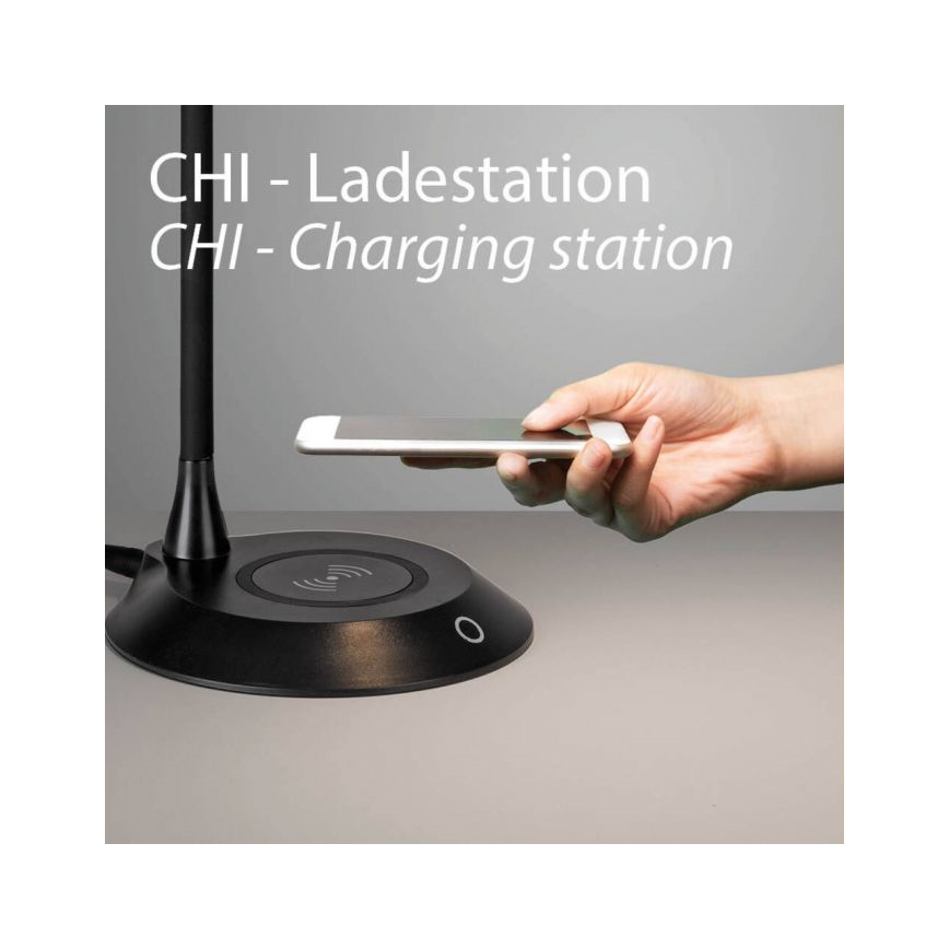 JUST LIGHT. 14414-18 - Candeeiro de mesa LED dimerizável, flexível, com controlo táctil e carregamento sem fios PUCKI LED/4,5W/230V preto