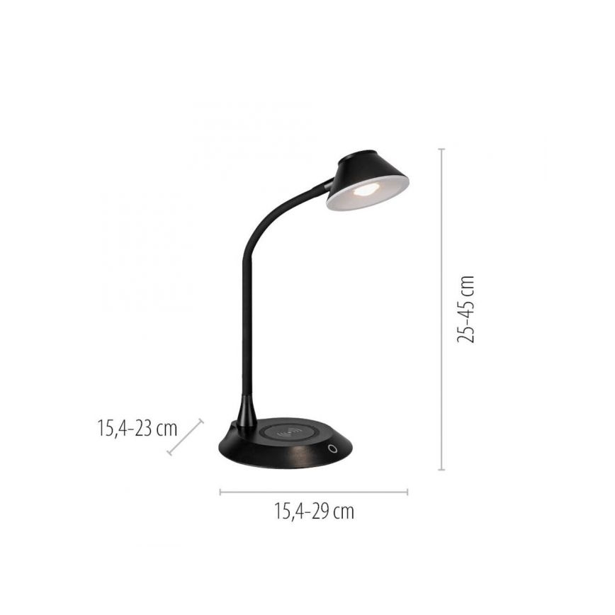 JUST LIGHT. 14414-18 - Candeeiro de mesa LED dimerizável, flexível, com controlo táctil e carregamento sem fios PUCKI LED/4,5W/230V preto