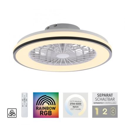 JUST LIGHT. 14447-18 - LED RGBW ventilador de teto dimerizável com luz LENO LED/44W/230V 3000-6500K Ø 48,6 cm branco + controlo remoto