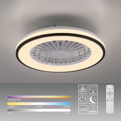 JUST LIGHT. 14447-18 - LED RGBW ventilador de teto dimerizável com luz LENO LED/44W/230V 3000-6500K Ø 48,6 cm branco + controlo remoto