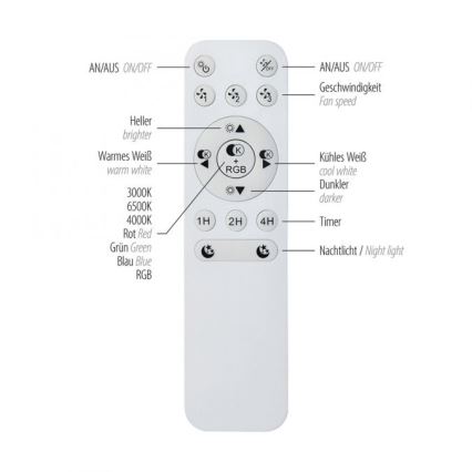 JUST LIGHT. 14447-18 - LED RGBW ventilador de teto dimerizável com luz LENO LED/44W/230V 3000-6500K Ø 48,6 cm branco + controlo remoto