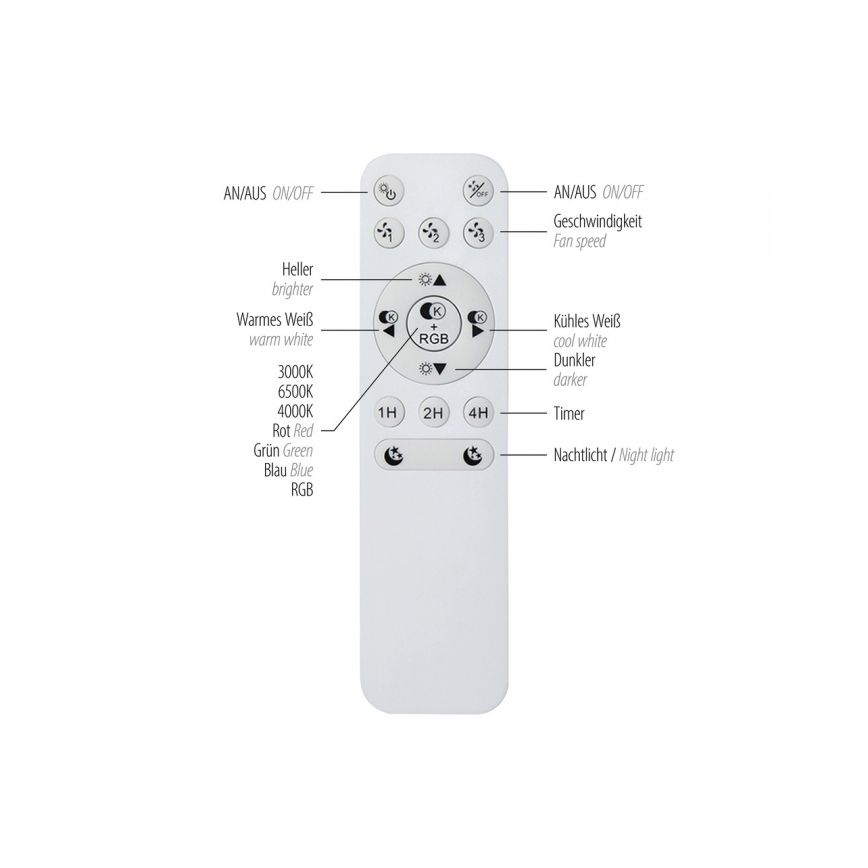 JUST LIGHT. 14447-18 - LED RGBW ventilador de teto dimerizável com luz LENO LED/44W/230V 3000-6500K Ø 48,6 cm branco + controlo remoto