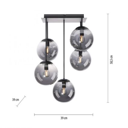 JUST LIGHT. 14602-18 - Candeeiro suspenso WIDOW 5xE14/25W/230V preto