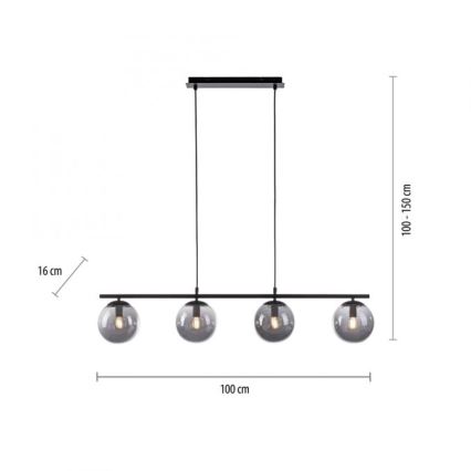 JUST LIGHT. 14604-18 - Candeeiro suspenso WIDOW 4xE14/25W/230V preto
