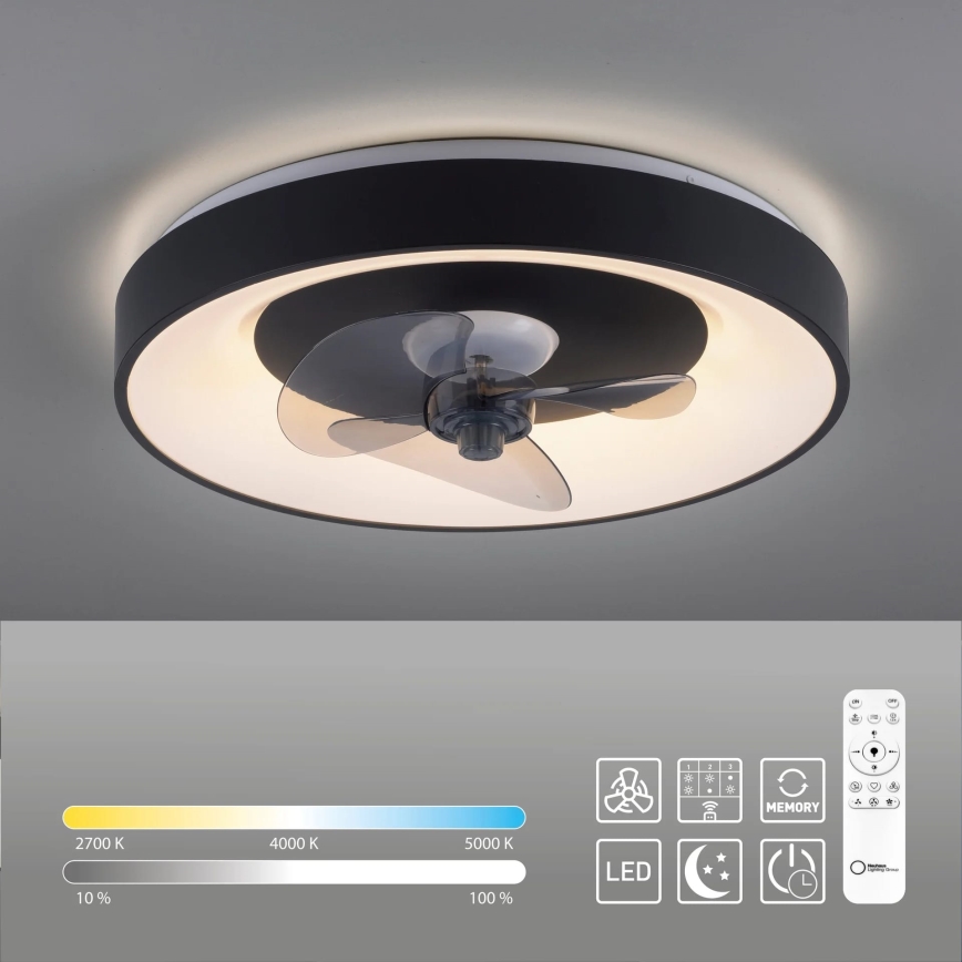 JUST LIGHT. 14644-18 - Iluminação de teto LED com regulação e ventoinha VENIKA LED/36W/230V diâmetro 48,6 cm 2700-5000K + comando