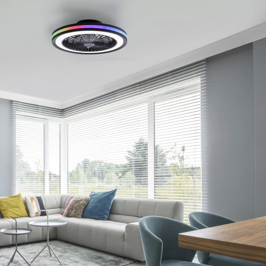 JUST LIGHT. 14649-18 - Ventilador de teto LED RGBW dimmerizável com luz BRANDON LED/36W/230V 2700-5000K diâmetro 46,5 cm preto + controlo remoto