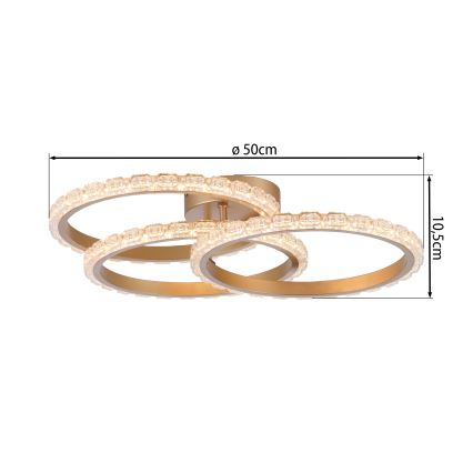 JUST LIGHT. 14734-60 - Candeeiro de tecto GLITRA LED/37W/230V Ø 50 cm dourado