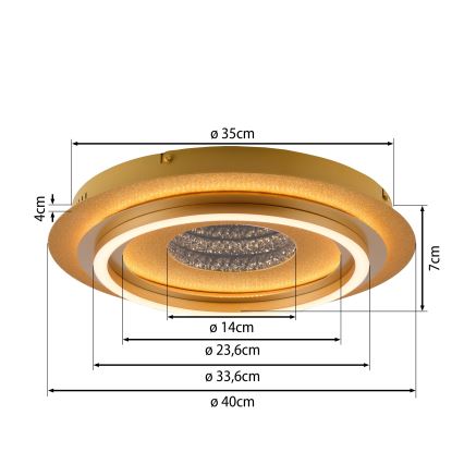 JUST LIGHT. 15089-60 - Candeeiro de tecto LED CICHIO LED/36W/230V diâm. 40 cm dourado