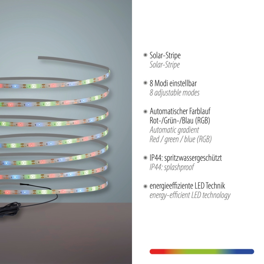 JUST LIGHT. 19971-18 - Fita LED solar RGB TEANIA LED/3,7V 5 m 1200 mAh IP44 preta