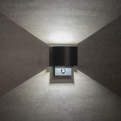 Candeeiro de parede exterior REKA LED com sensor de movimento e crepúsculo, 7W, 230V, IP54, antracite, redondo