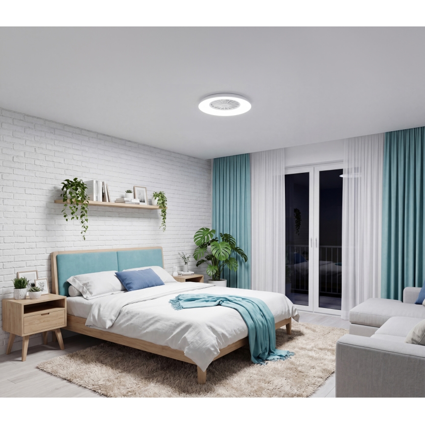 Candeeiro de tecto LED RGBW regulável com ventilador PLAVE PAN LED/24W/230V 3000-6500K Ø 48,5 cm branco + controlo remoto