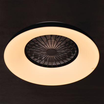 LED RGBW Luminária de teto dimerizável com ventoinha PLAVE PAN LED/48W/230V 3000-6500K Ø 60 cm preta + controlo remoto