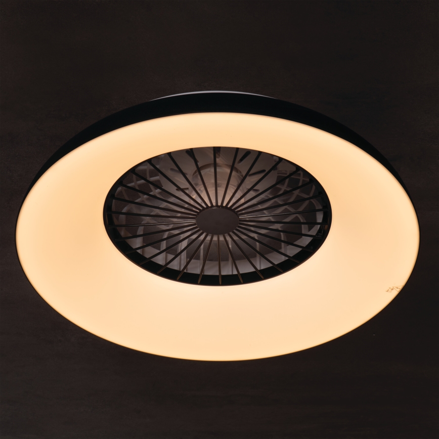LED RGBW Luminária de teto dimerizável com ventoinha PLAVE PAN LED/48W/230V 3000-6500K Ø 60 cm preta + controlo remoto