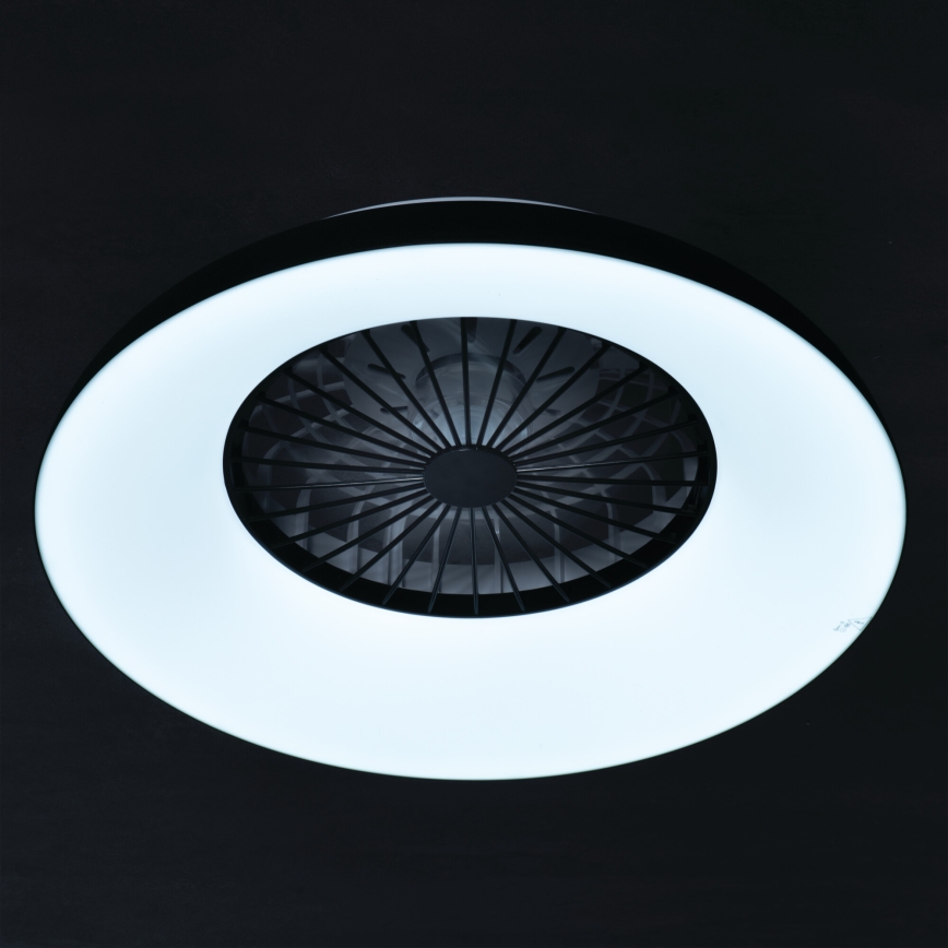 LED RGBW Luminária de teto dimerizável com ventoinha PLAVE PAN LED/48W/230V 3000-6500K Ø 60 cm preta + controlo remoto