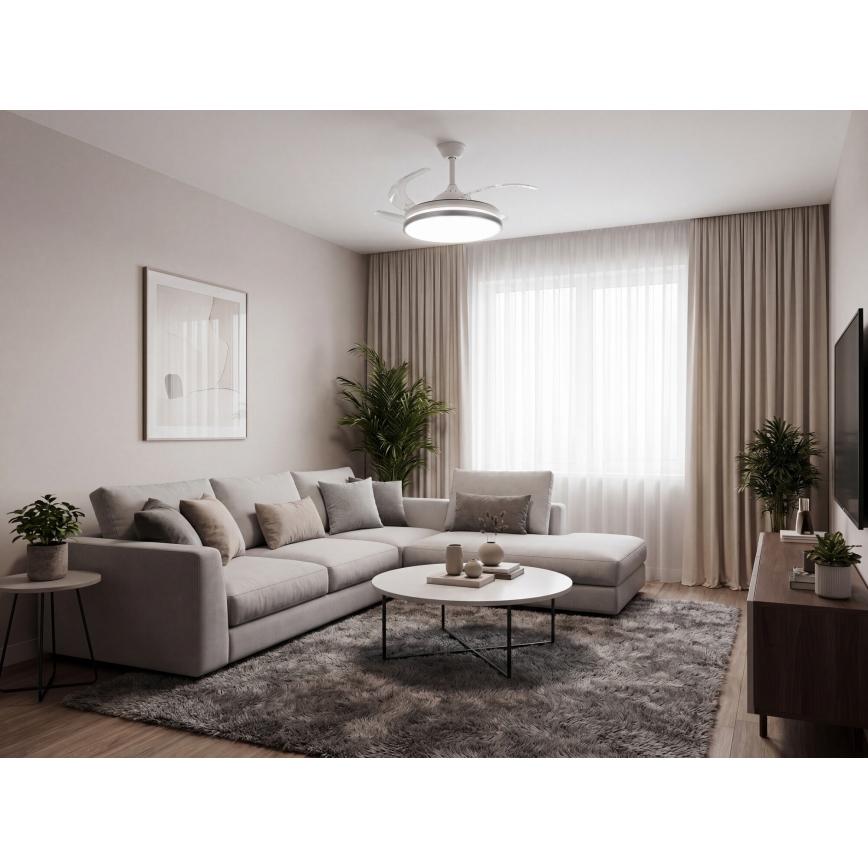 Luminária de tecto LED dimável com ventoinha PLAVE LED/36W/230V 3000-6500K prateado/branco + comando remoto