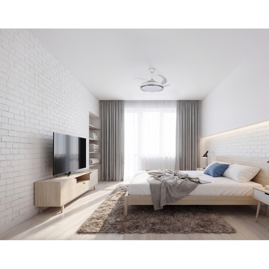 Luminária de tecto LED dimável com ventoinha PLAVE LED/36W/230V 3000-6500K prateado/branco + comando remoto