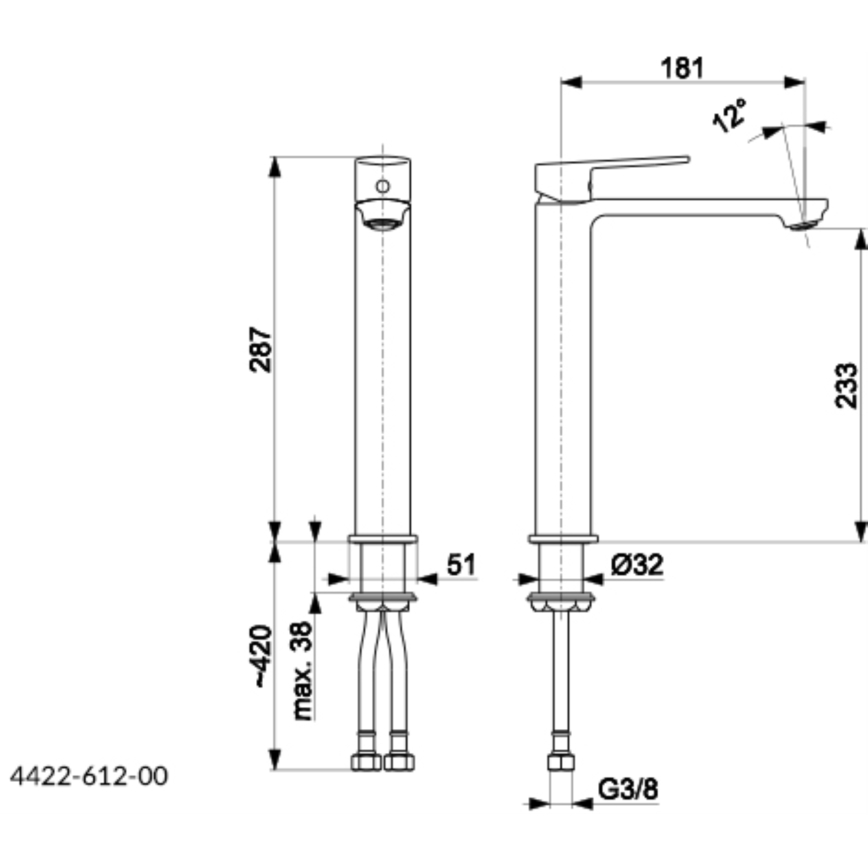 KFA Armatura 4422-612-00 - Torneira do lavatório + resíduos com descarga AGAT 28,7 cm cromado brilhante