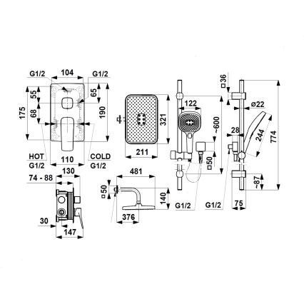 KFA Armatura 4529-301-61 - Conjunto de duche com misturador encastrado MALAGA cinzento metálico