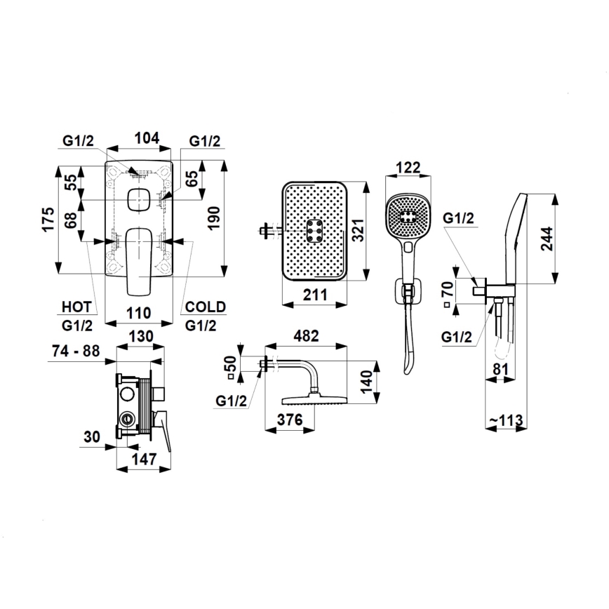 KFA Armatura 4529-501-81 - Conjunto de duche com misturador encastrado MALAGA, preto