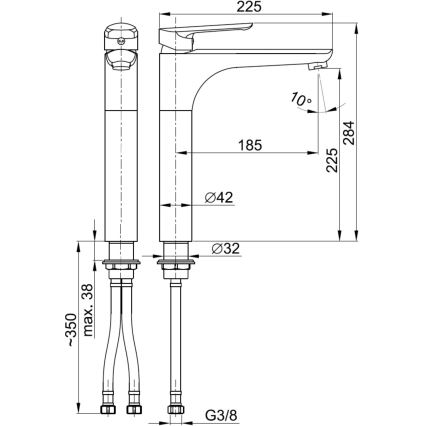 KFA Armatura 5022-712-00 - Torneira do lavatório + resíduos com descarga TANZANIT 28,4 cm cromado brilhante