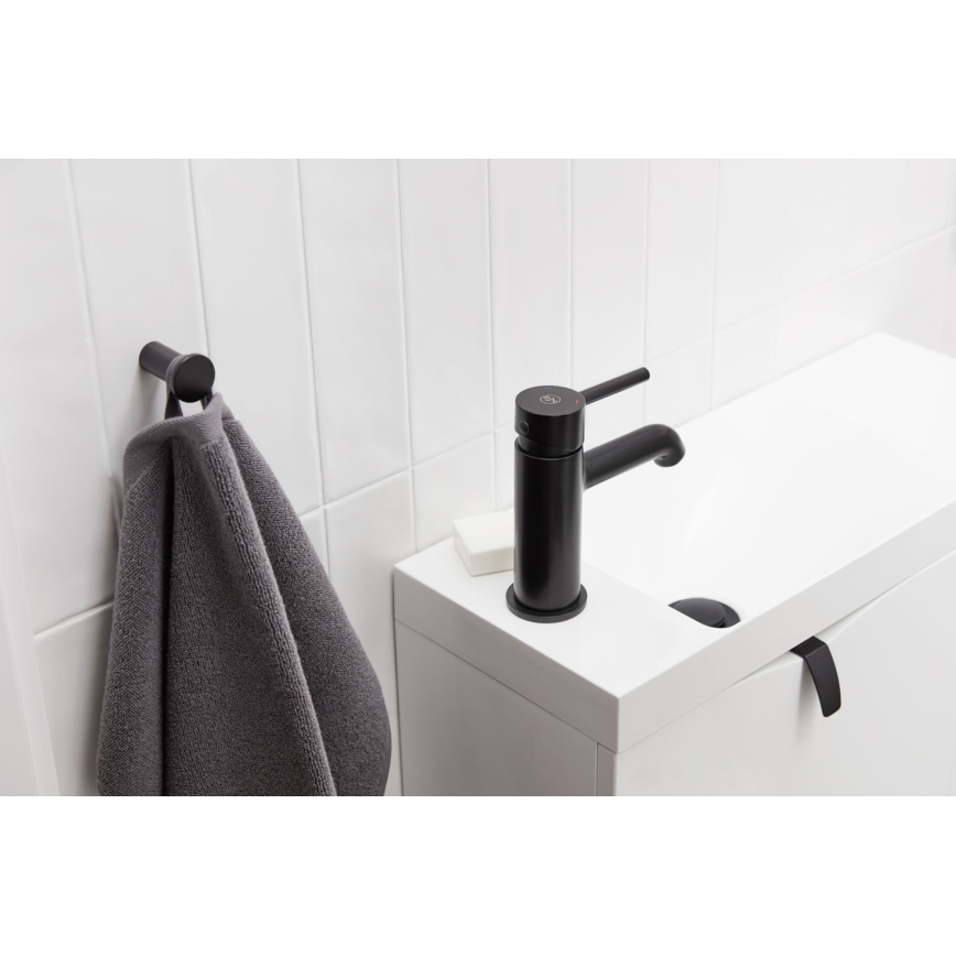 KFA Armatura 5032-815-81 - Torneira do lavatório + resíduos com descarga MOZA 15,2 cm mate preto