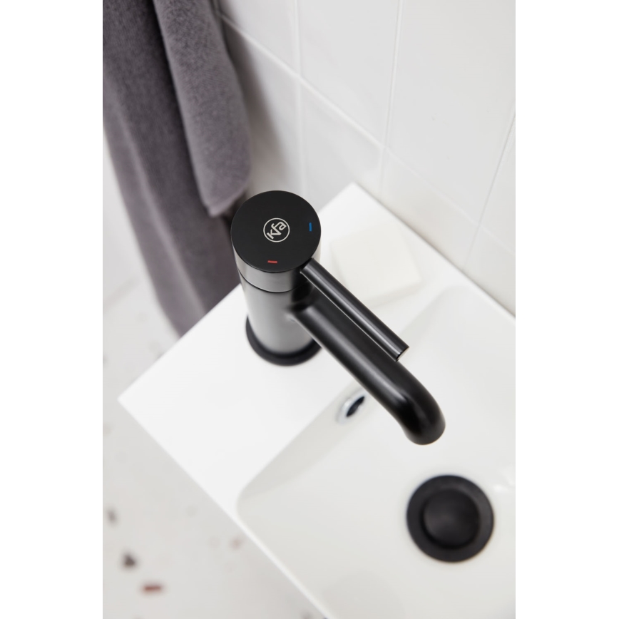 KFA Armatura 5032-815-81 - Torneira do lavatório + resíduos com descarga MOZA 15,2 cm mate preto