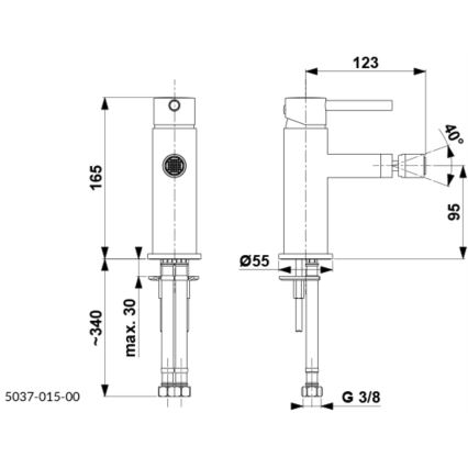 KFA Armatura 5037-015-81 - Misturador para bidé + válvula de escoamento com transbordamento MOZA preto mate