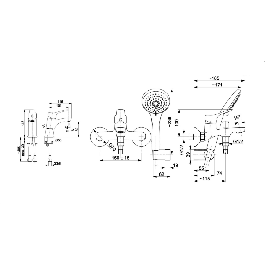 KFA Armatura 5241-003-00 - Conjunto de casa de banho com torneira + torneira do lavatório MORRIS cromado brilhante