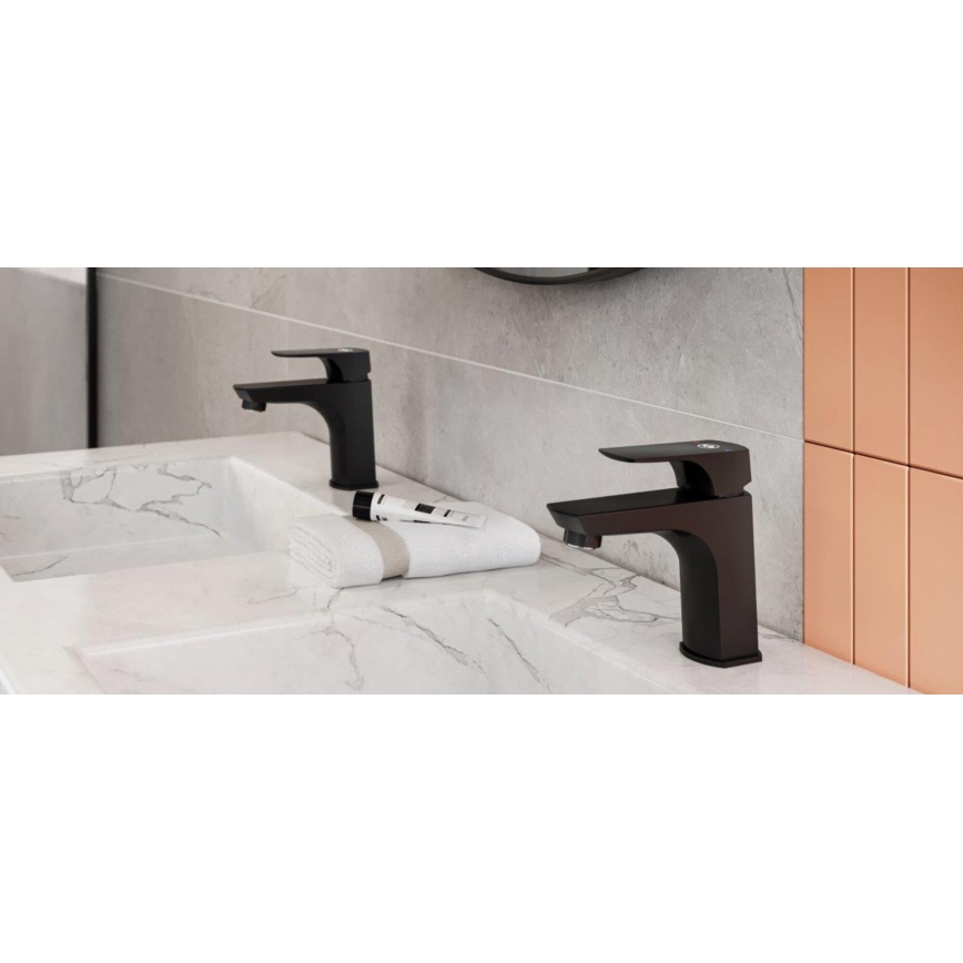 KFA Armatura 5532-815-81 - Torneira do lavatório + resíduos com descarga MOKAIT 13,9 cm latão/mate preto