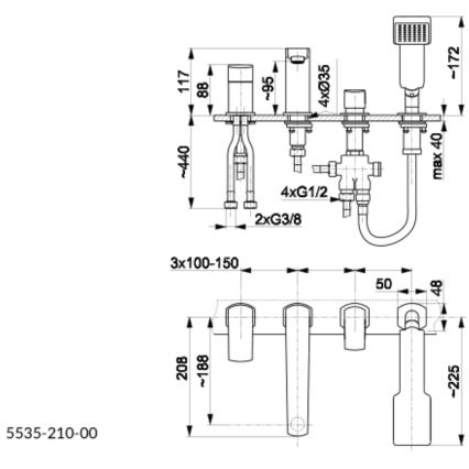 KFA Armatura 5535-210-00 - Torneira de banheira 4 orifícios MOKAIT cromado brilhante