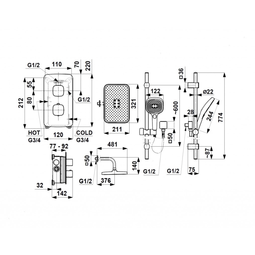 KFA Armatura 5759-301-61 - Conjunto de duche com misturador termostático de encastrar MALAGA cinzento metálico