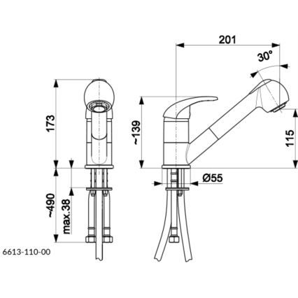 KFA Armatura 6613-110-00 - Torneira de lavatório com pulverizador extensível INDIRA cromado brilhante