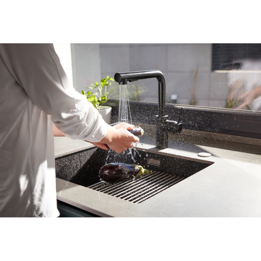 KFA Armatura 6623-110-81 - Torneira de lavatório com pulverizador extensível DUERO BASIC aço inoxidável/mate preto