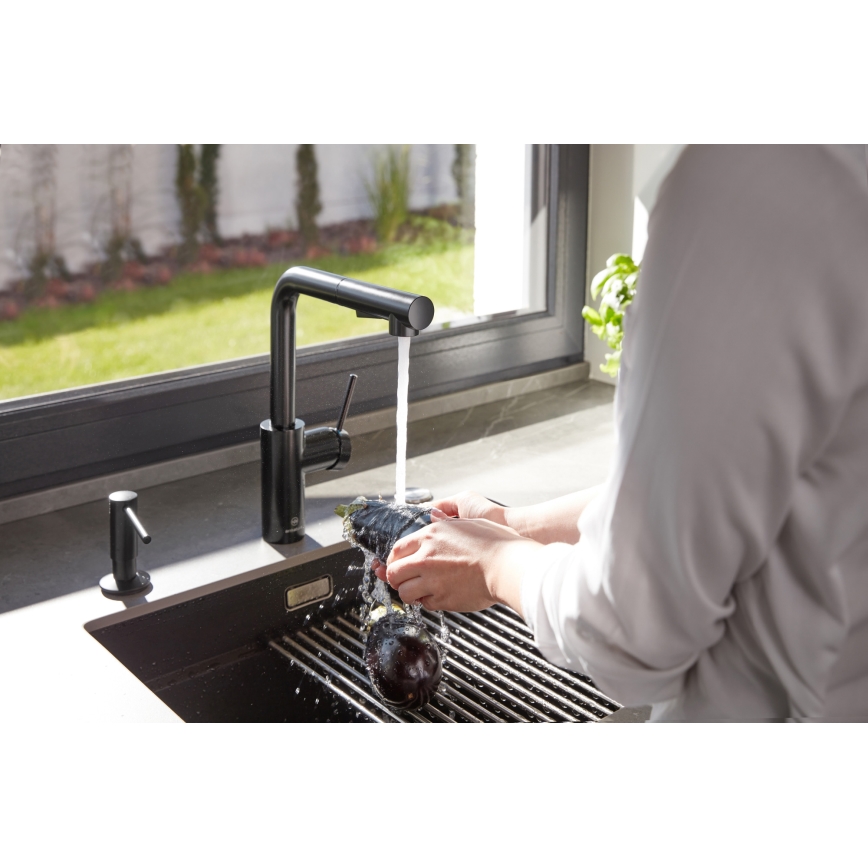 KFA Armatura 6623-110-81 - Torneira de lavatório com pulverizador extensível DUERO BASIC aço inoxidável/mate preto