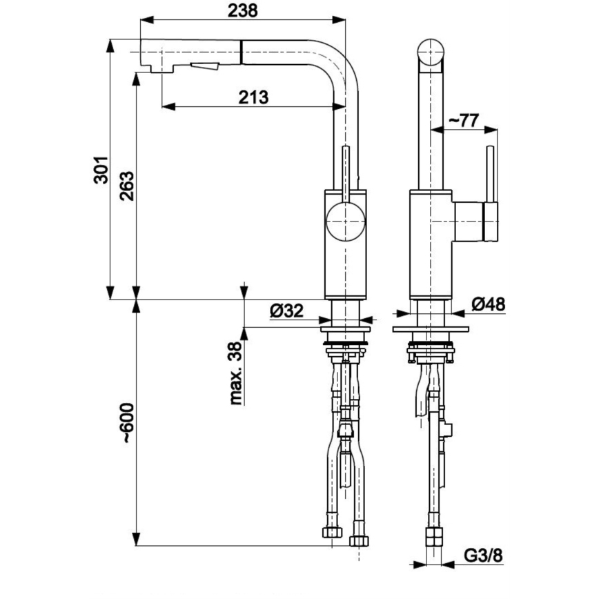KFA Armatura 6623-110-81 - Torneira de lavatório com pulverizador extensível DUERO BASIC aço inoxidável/mate preto
