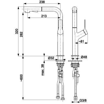 KFA Armatura 6623-220-22 - Torneira de lavatório com pulverizador extensível DUERO DESIGN aço inoxidável