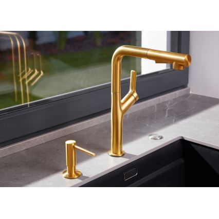 KFA Armatura 6623-220-31 - Torneira de lavatório com pulverizador extensível DUERO DESIGN aço inoxidável/solo dourado