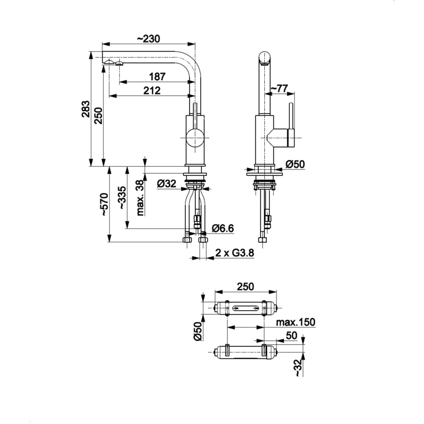KFA Armatura 6623-912-22 - Torneira de água filtrada DUERO PURE aço inoxidável + filtro