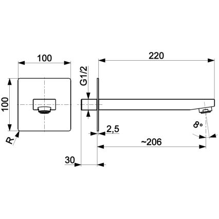 KFA Armatura 836-005-00- Bica para instalação encastrada LOGON cromado brilhante