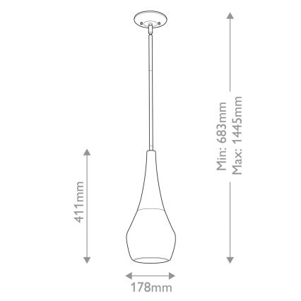 Kichler - Lustre em haste DEELA 1xE27/60W/230V Ø 17,8 cm preto